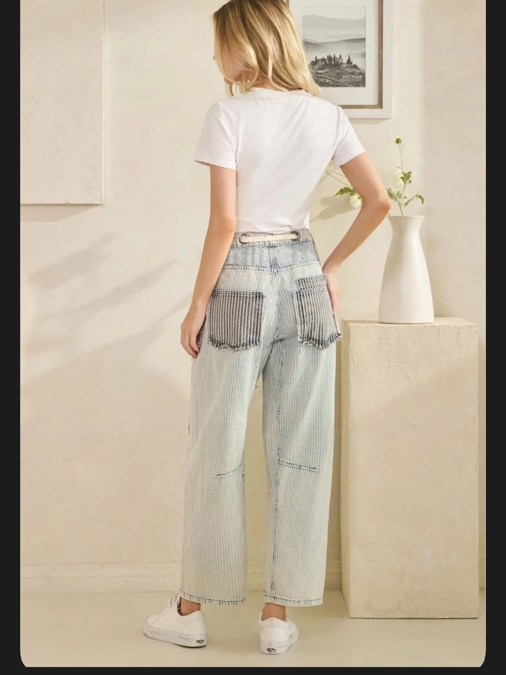 Oli & Hali Light Blue Patchwork Women’s Jeans with Rope Tie Waist - Picture 2 of 3